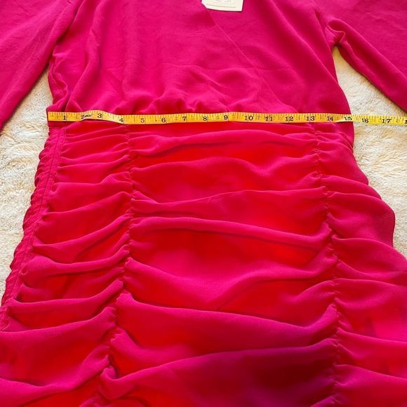 NWT Finders Keepers - Fuchsia Pink Pia Dress Rouched Long-Sleeve Minidress - M - Picture 6 of 13